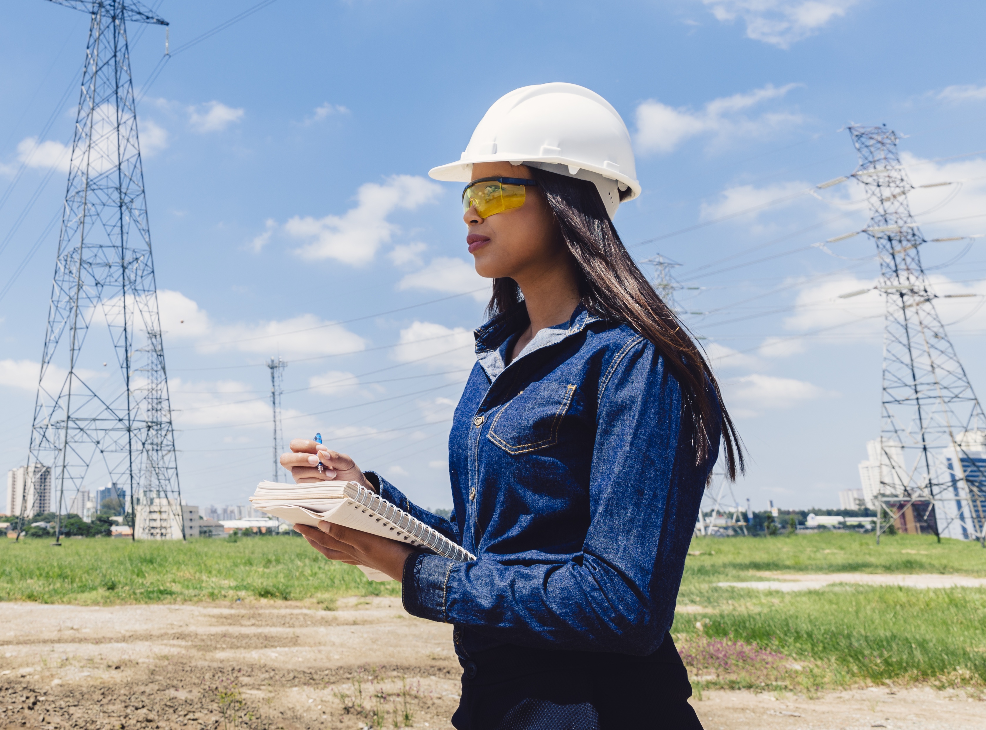 Woman with safety helmet